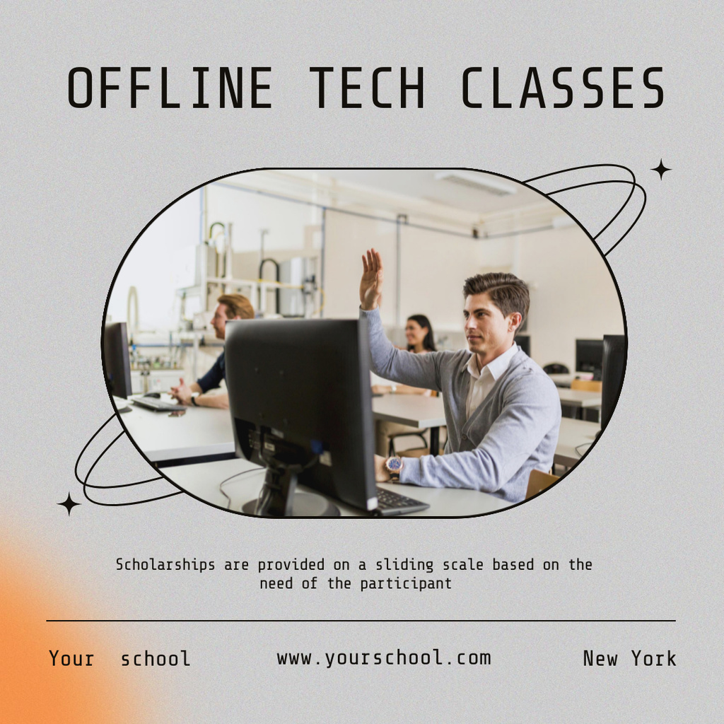 Offline Educational Courses Ad with People in Class Instagram AD Modelo de Design