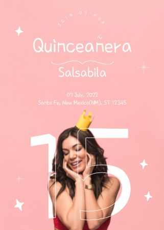 Celebration Invitation Quinceañera with Girl in Crown Invitation Design Template