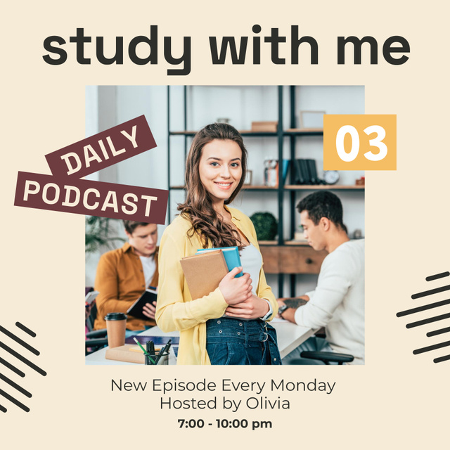 Daily Podcast about Studying Podcast Cover Šablona návrhu