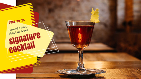 New Bar Promotion With Cocktail Glass FB event cover Design Template