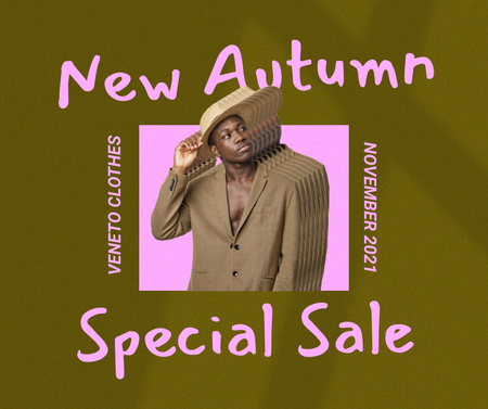 Autumn Sale Announcement with Stylish Young Guy Facebook tervezősablon