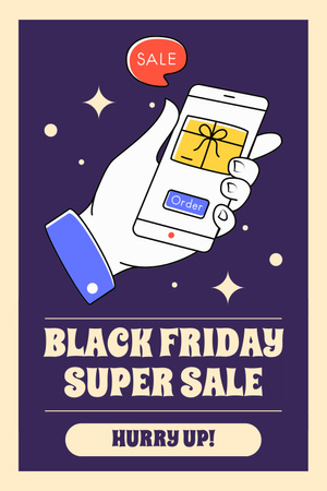 Black Friday Super Sale with Mobile App Pinterest Design Template