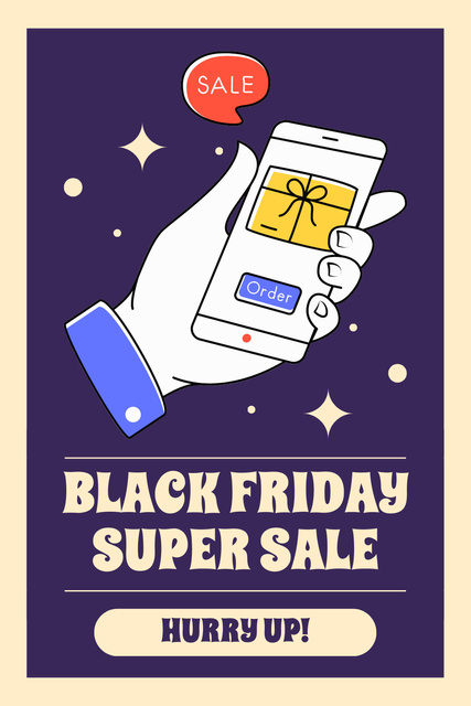 Black Friday Super Sale with Mobile App Pinterestデザインテンプレート