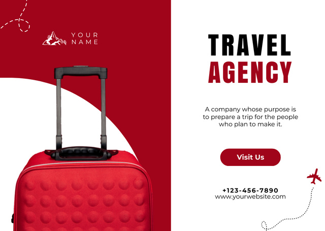 Travel Agency Offer with Red Suitcase Card Design Template