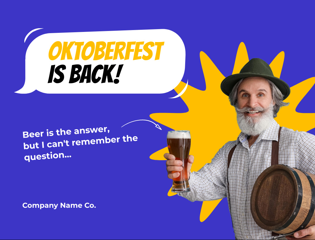 Plantilla de diseño de Oktoberfest Celebration With Joke And Beer in Blue Postcard 4.2x5.5in 