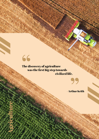 Designvorlage Erntemaschine, die mit Zitat über die Landwirtschaft arbeitet für Postcard A6 Vertical