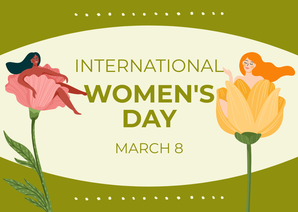 Ontwerpsjabloon van Card van Beautiful Women on Flowers on International Women's Day