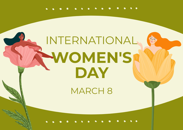 Beautiful Women on Flowers on International Women's Day Card – шаблон для дизайна