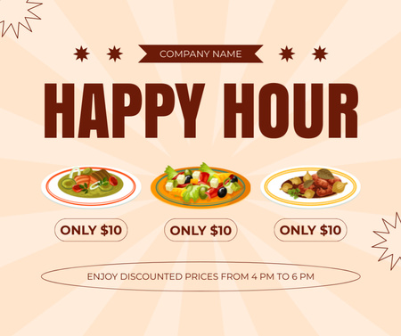 Ad of Happy Hours with Illustration of Dishes Facebook Design Template