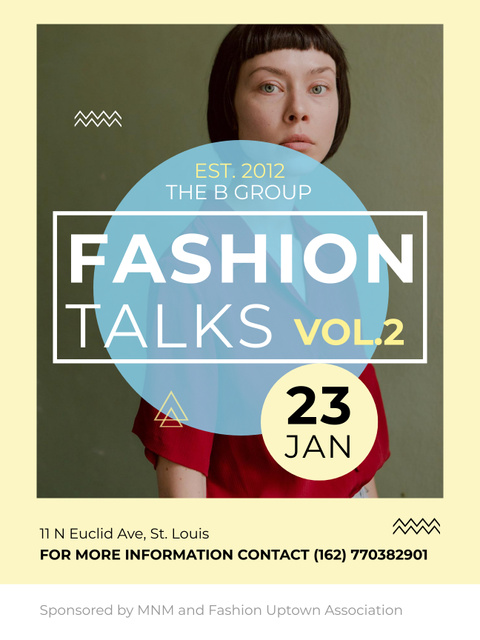 Fashion talks announcement with Stylish Woman Poster USデザインテンプレート