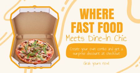 Template di design Annuncio di ristorante veloce e informale con pizza in scatola Facebook AD