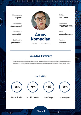 Template di design Professional Software Engineer skills and experience Resume
