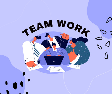 Teamwork Concept Colleagues Working in Office Facebook Design Template