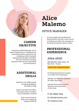 Financial Manager professional profile Resume tervezősablon
