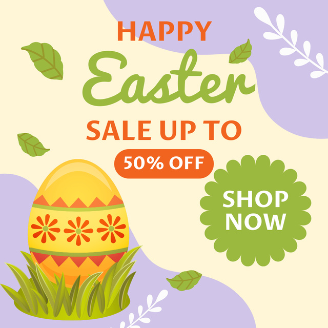 Easter Sale Announcement with Painted Egg Instagramデザインテンプレート