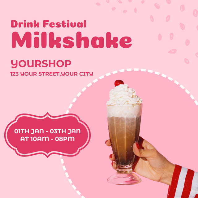 Drink Festival Event with Pink Milkshake Instagram Modelo de Design