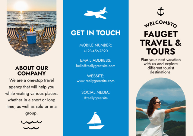 Travel Agency Services with Sea View Brochure Tasarım Şablonu