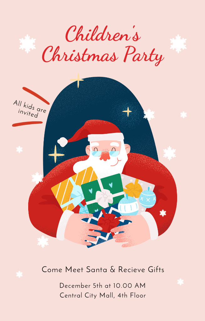 Announcement for Christmas Event for Children with Generous Santa Invitation 4.6x7.2inデザインテンプレート