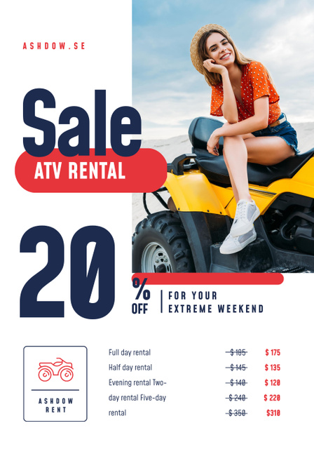 Affordable ATV Rental Services With Slogan Poster 28x40in Tasarım Şablonu