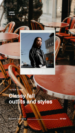 Ontwerpsjabloon van Instagram Story van Fashion Ad with Woman in Autumn Leather Jacket