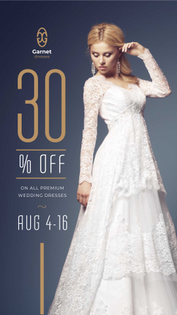 Plantilla de diseño de Anuncio de tienda de vestidos de novia Novia en vestido blanco Instagram Story 