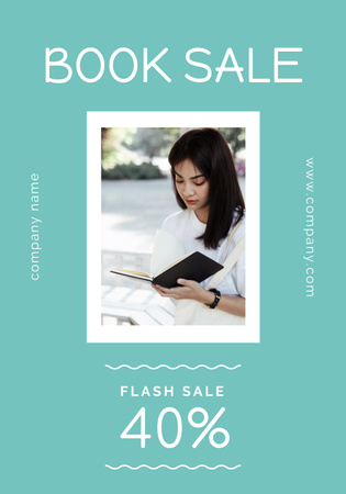 Platilla de diseño Book Sale Announcement with Reading Woman Poster 28x40in