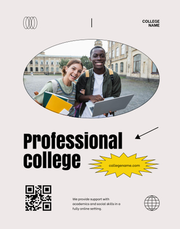 Professional College Ad with Students with Laptops Poster 22x28in Design Template