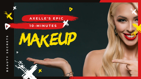 Makeup Tutorial Woman with Red Lips Pointing Youtube Thumbnail Design Template