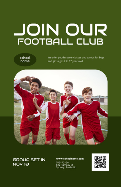 Football Club Ad with Kids on Field Invitation 5.5x8.5in Design Template