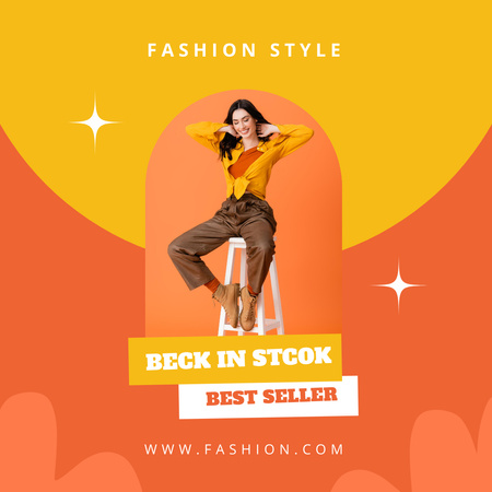 Fashion Sale Announcement with Cheerful Woman Instagram Design Template