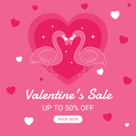 Designvorlage Valentinstag-Verkaufsmitteilung mit rosa Flamingos für Instagram AD