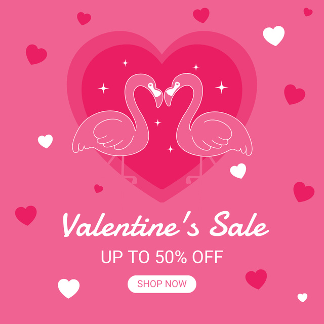 Valentine's Day Sale Announcement with Pink Flamingos Instagram AD Πρότυπο σχεδίασης