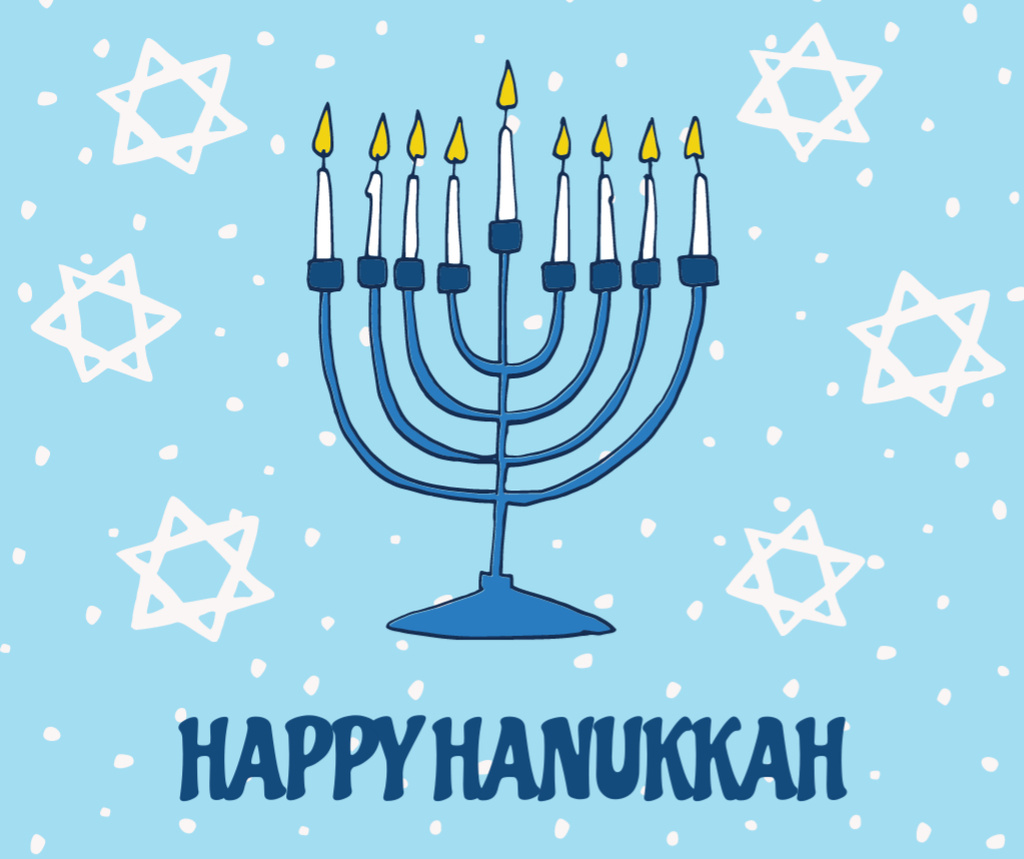 Happy Hanukkah Greeting with Menorah and Star of David Facebook Πρότυπο σχεδίασης