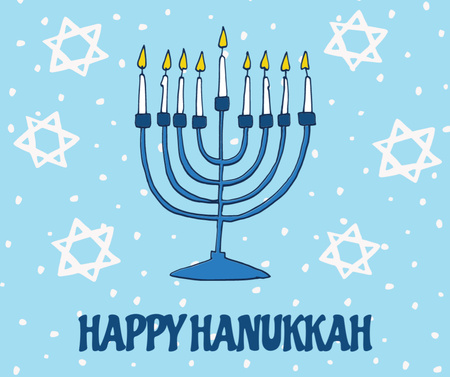 Happy Hanukkah Greeting with Menorah and Star of David Facebook Design Template
