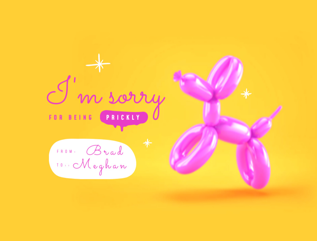 Cute Apology Phrase With Inflatable Poodle Postcard 4.2x5.5in Šablona návrhu