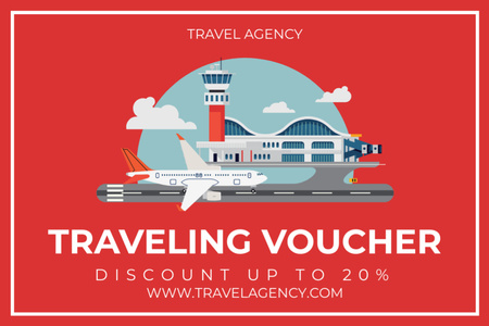 Travel Voucher on Red Gift Certificate Design Template