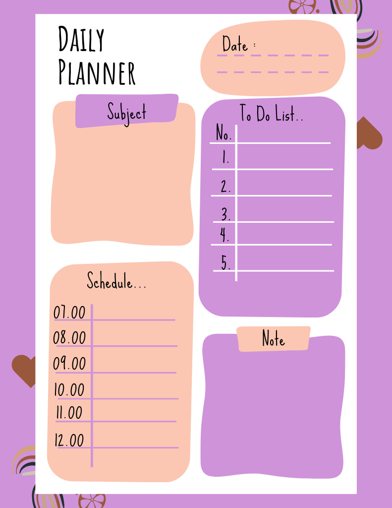School Daily Timetable in Purple Notepad 8.5x11in Design Template