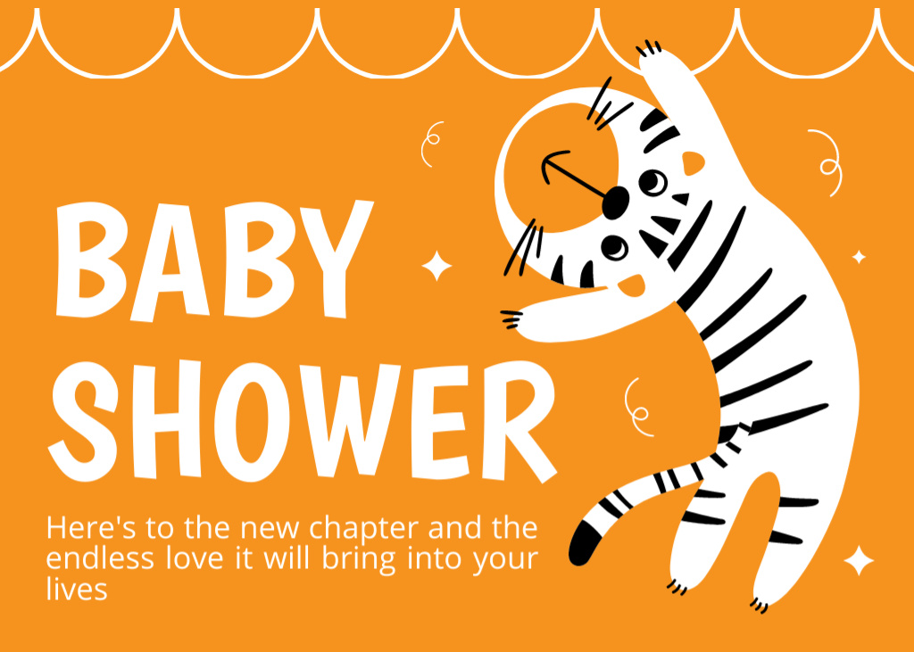 Baby Shower Event Announcement with Cute Tiger Postcard 5x7in Šablona návrhu