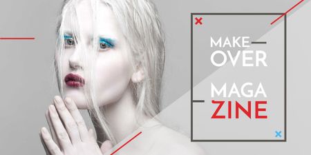 Fashion Magazine Ad with Girl in White Makeup Image Design Template