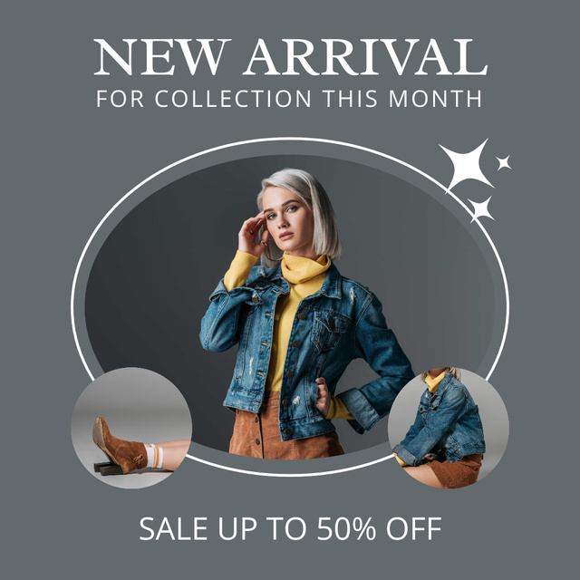 New Arrival With Woman in Stylish Denim Instagram Design Template