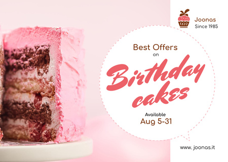 Birthday Offer Sweet Pink Cake Card Design Template