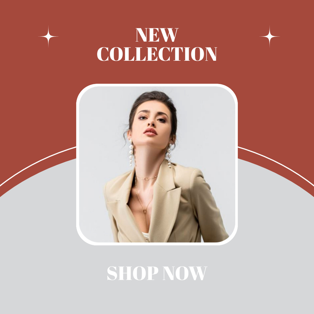 New Clothes Collection Ad with Woman in Stylish Blazer Instagramデザインテンプレート