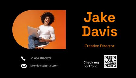 Plantilla de diseño de Creative Director Services on Black and Orange Business Card US 