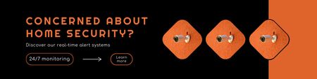 Ontwerpsjabloon van LinkedIn Cover van Beveiligingscamera's Promo op Zwart en Oranje