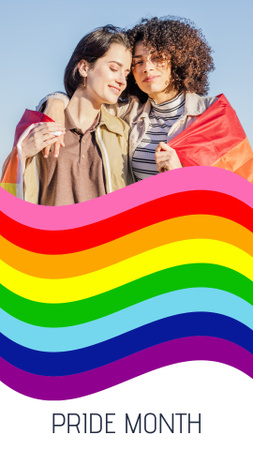 Plantilla de diseño de anuncio del mes del orgullo con chica mostrando corazón de arco iris Instagram Story 