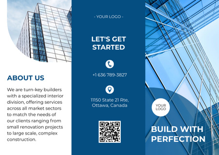 Construction Company Services Ad with Skyscrapers Brochure Design Template