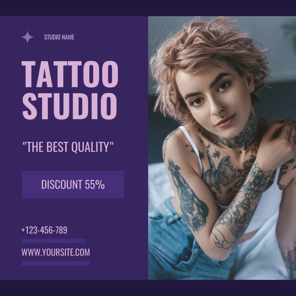 Ontwerpsjabloon van Instagram van Qualified Tattoo Studio Services With Discount
