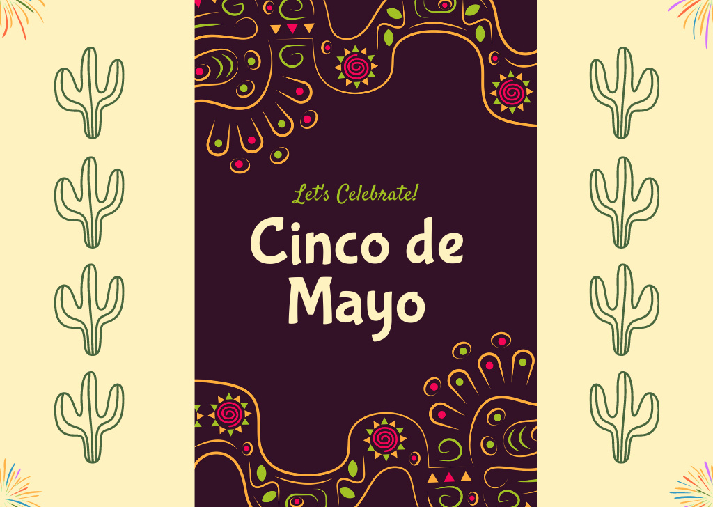 Plantilla de diseño de Cinco De Mayo with Cat in Sombrero Card 