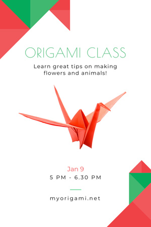 Origami Classes Invitation Paper Bird in Red Flyer 4x6in Design Template
