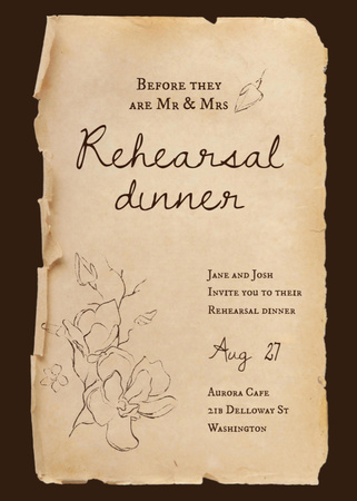 Rehearsal Dinner Announcement with Flowers Illustration Invitation Design Template